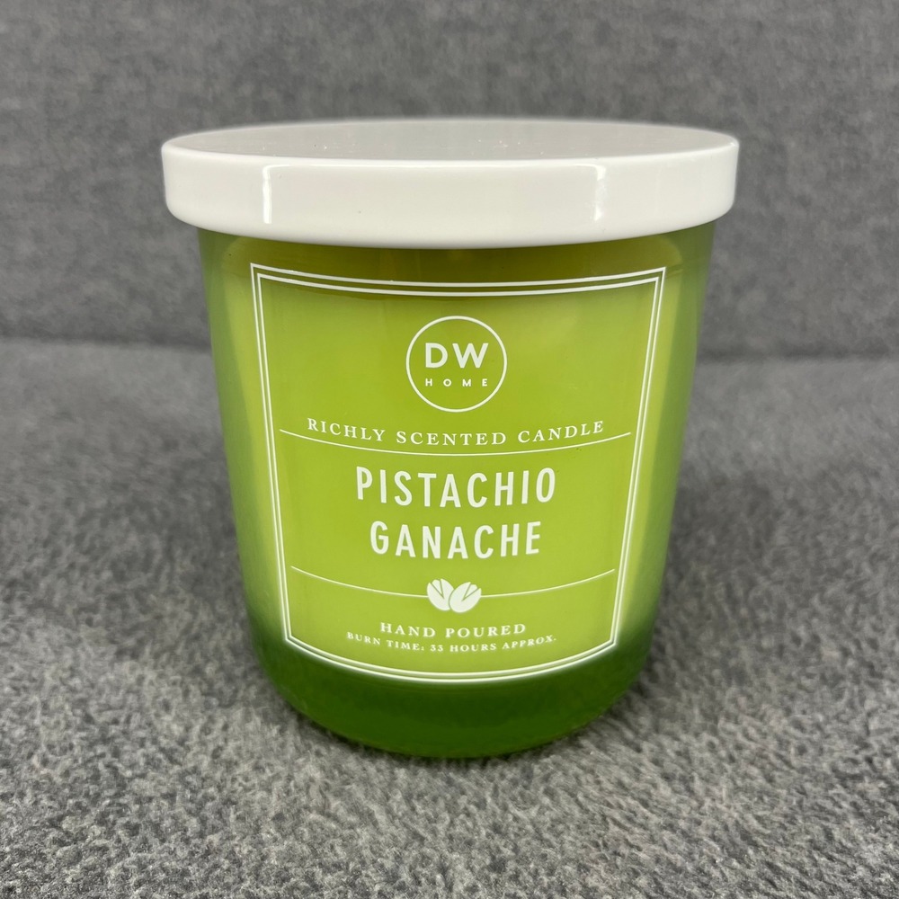 DW Home Pistachio Ganache Candle 9 oz Green Glass Scented Gourmand DWSG5013